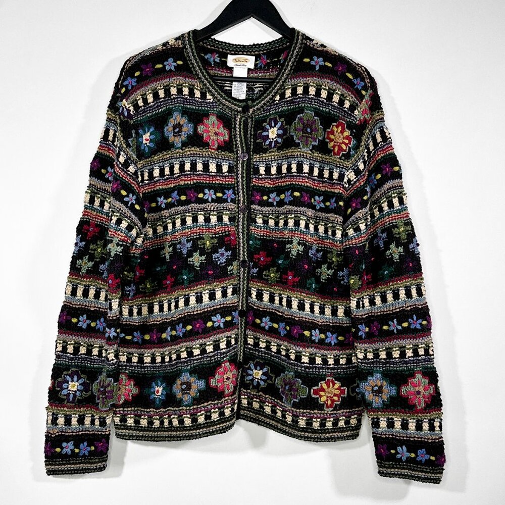 Talbots | Hand Knit‎ Cardigan Multicolor Button Down Sweater No Size Tag/ Large